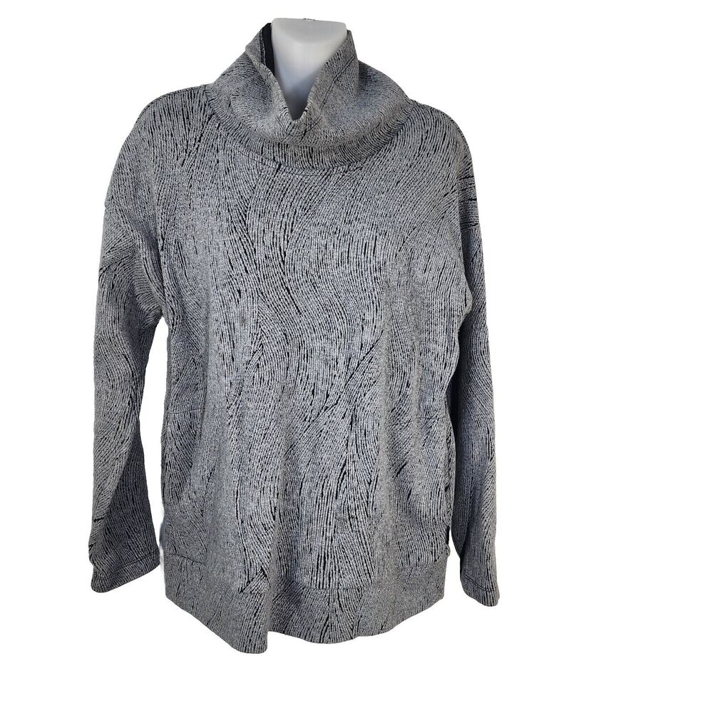 Rbx Women Sweatshirt Top Large Cowl Neck Activewear Long Sleeve Gray Black Print